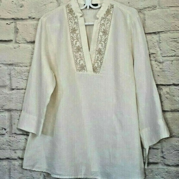 Style & Co White Linen Gold Tunic Cover Up Top - Picture 1 of 6